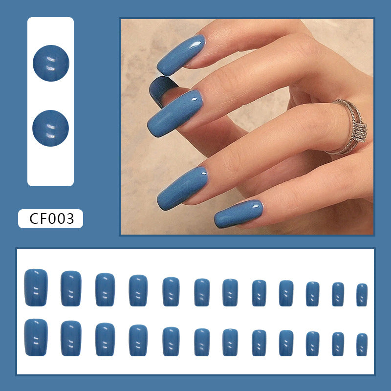 N-227- Blue Colored - Press On Nail Set Of 24 - Free 24 Pcs Sticker Sheet Included