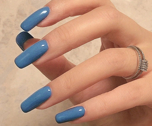 N-227- Blue Colored - Press On Nail Set Of 24 - Free 24 Pcs Sticker Sheet Included