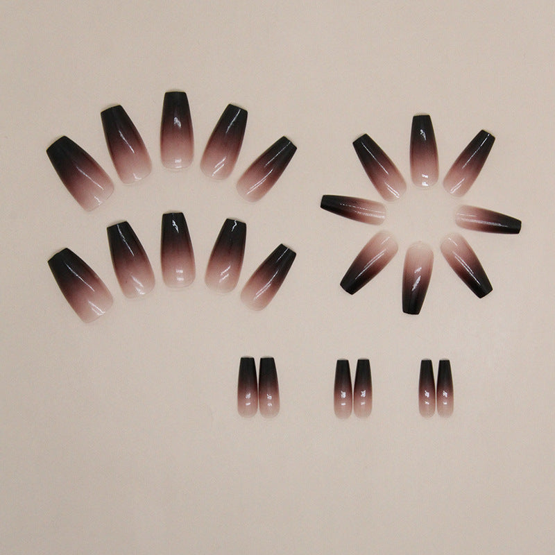 N-177 - Black & Morandi Pink - Press On Nail Set Of 24