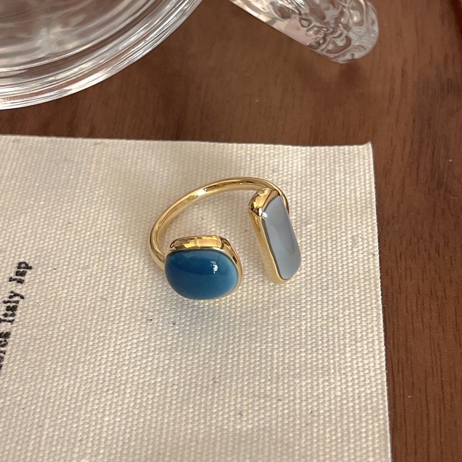 UNI-11972 - Blue & Grey Enameled Gold - Ring