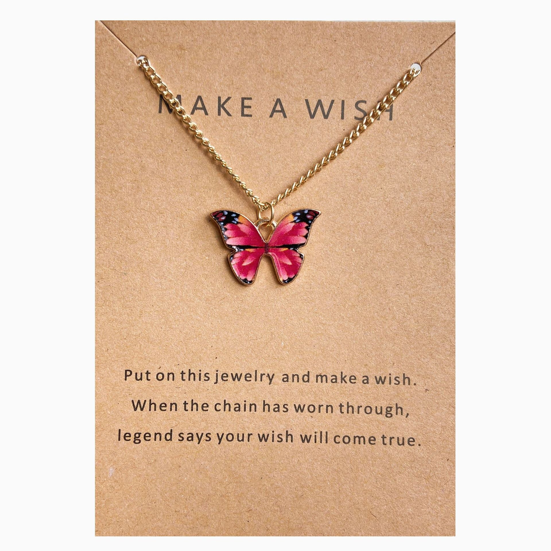 UNI-10635-4 - Hot Pink Butterfly Gold - Necklace