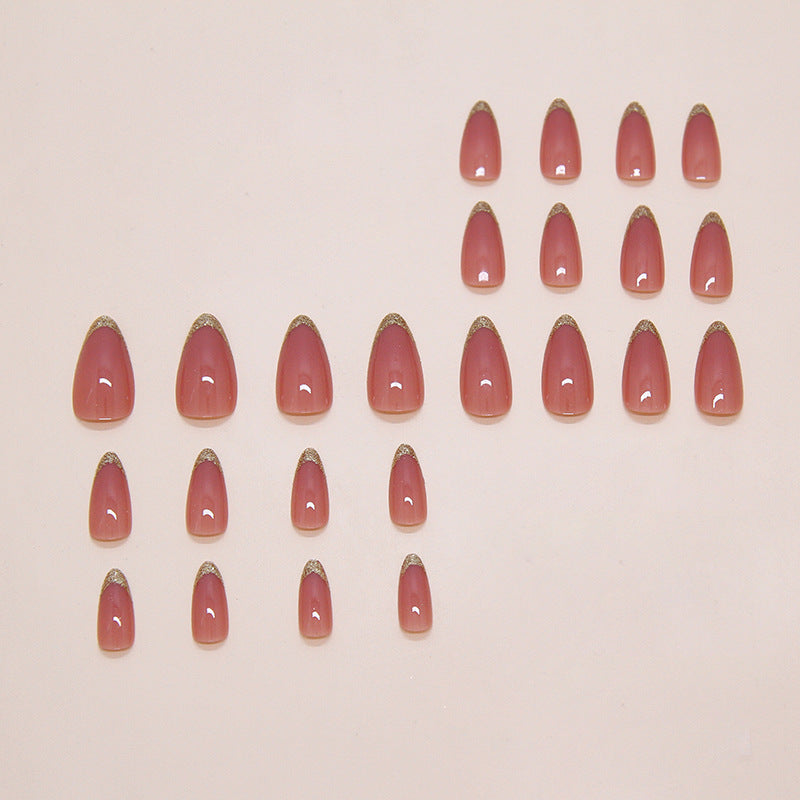 N-462 -  Sparkles Gold Pink Glossy - Press On Nail Set Of 24 - Free 24 Pcs Sticker Sheet Included