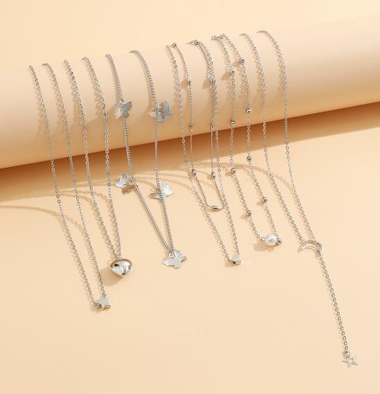 UNI-10652-1 - Pearl & Butterfly Silver - Necklace Set Of 6