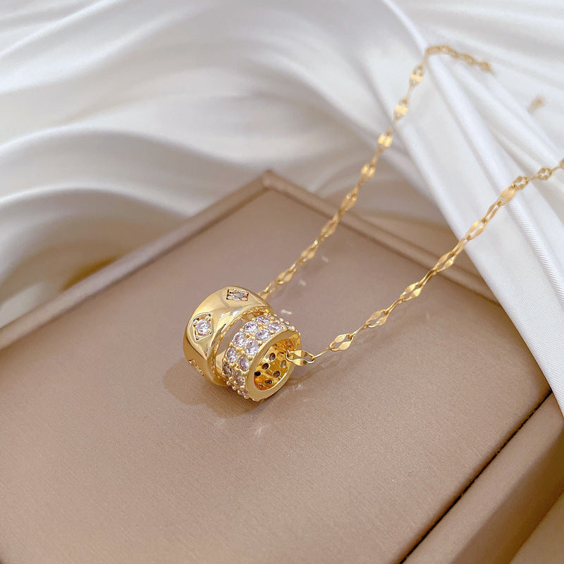 SS-12076 - Double Ring Diamond Gold - Necklace