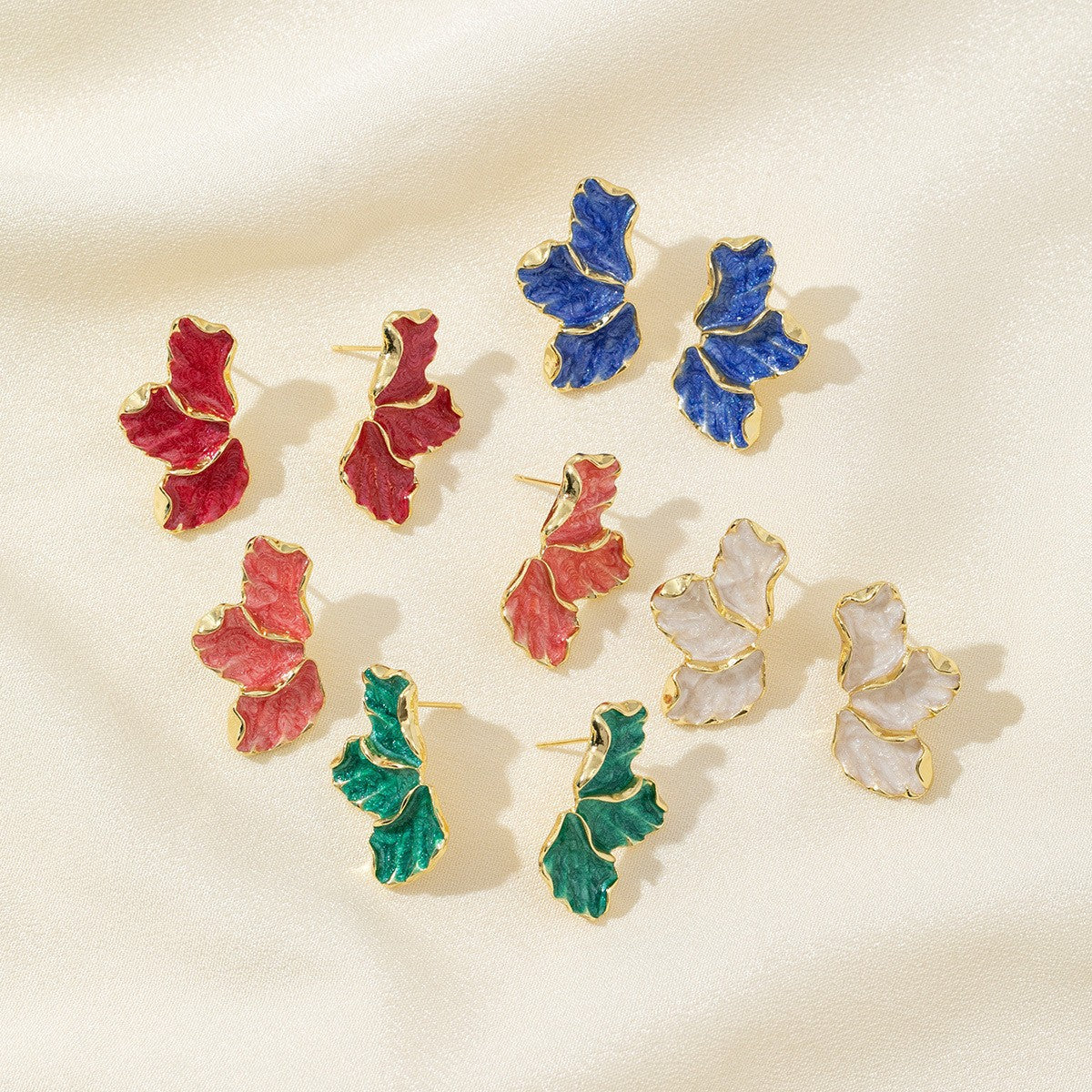 UNI-12866 - Red Maple Leaf Flower Gold - Earring