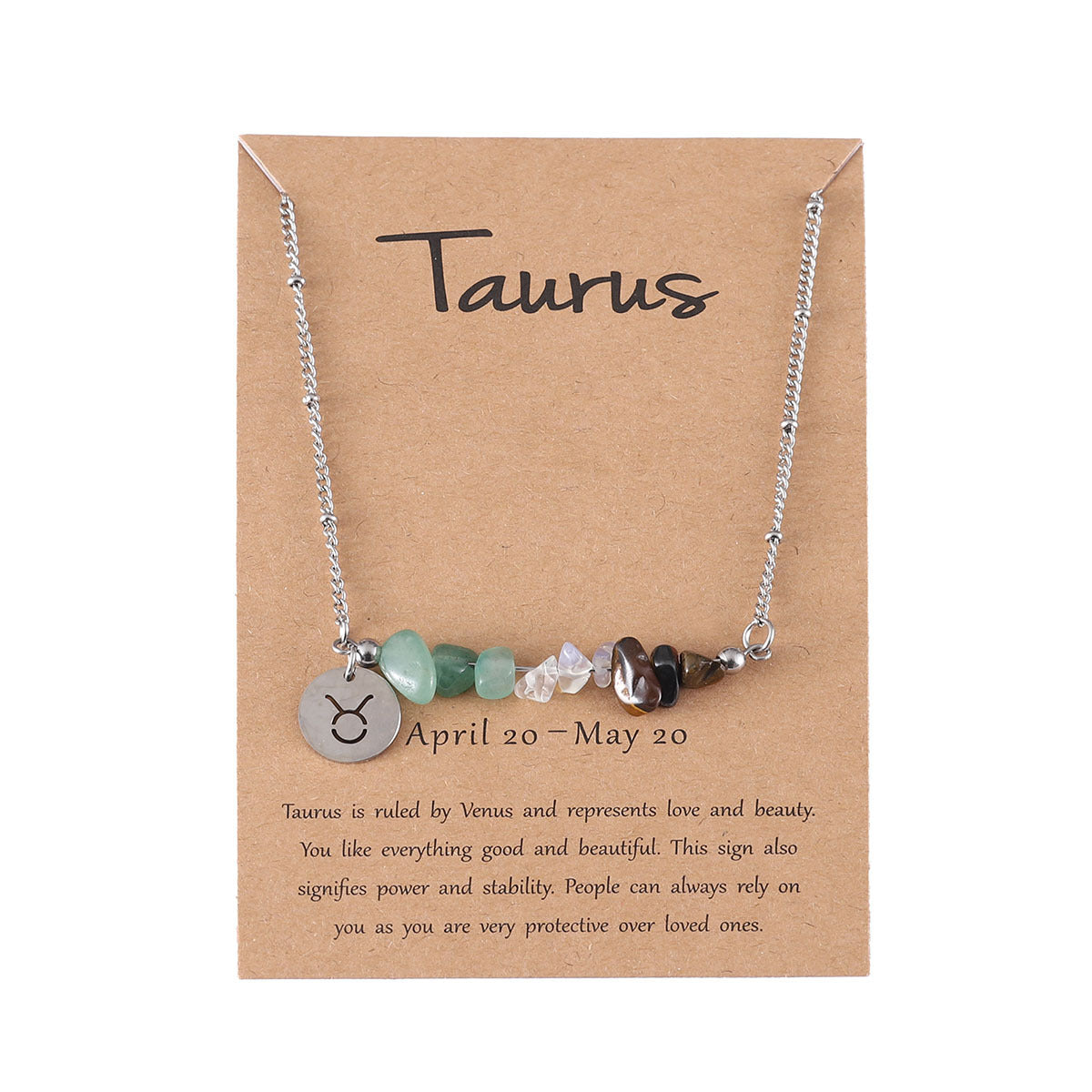 UNI-12157 - Zodiac Sign Natural Stone Taurus Silver  - Necklace