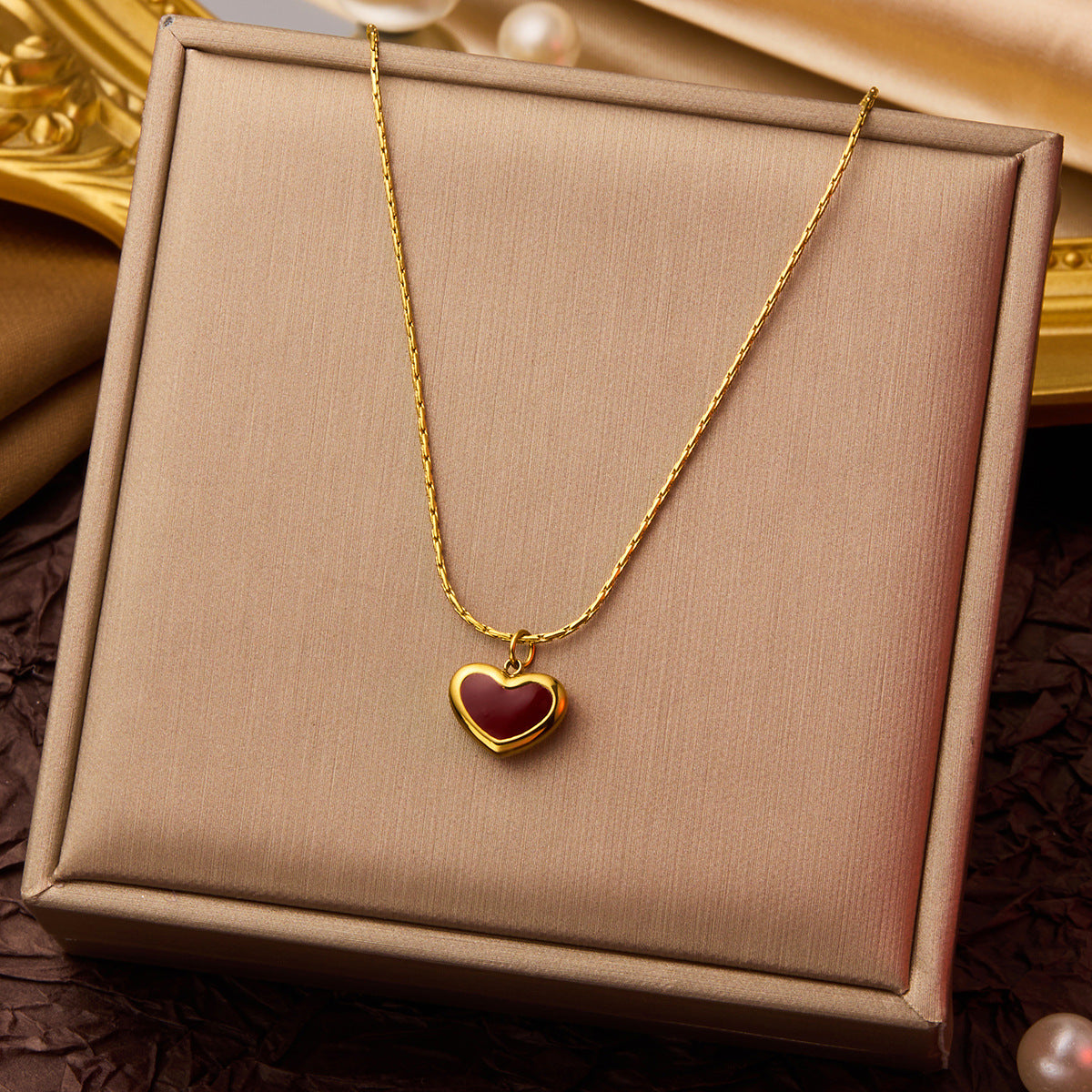 SS-10812 - Maroon Heart Gold - Necklace