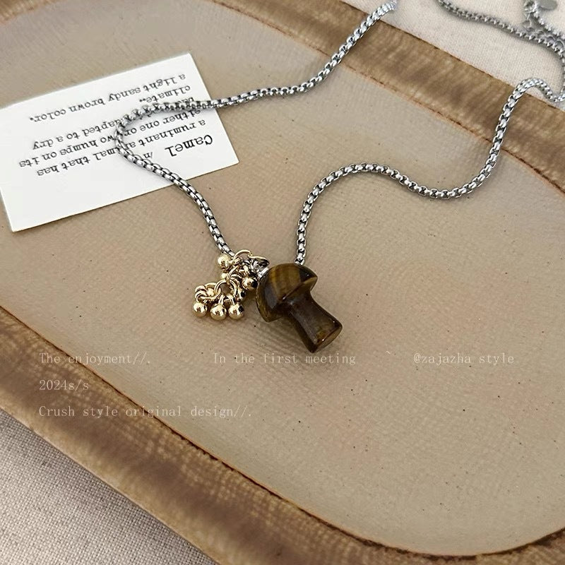 UNI-11980 - Titanium steel	Natural Stone Mushroom - Necklace