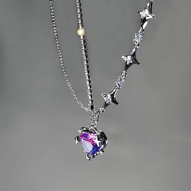 UNI-10865 -  Crystal Heart Sparkle Chain Silver  - Necklace