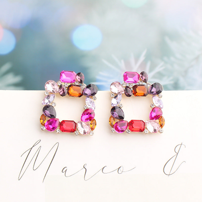 UNI-11642 -  Square Glass Multi Dimond  - Earring Style 1
