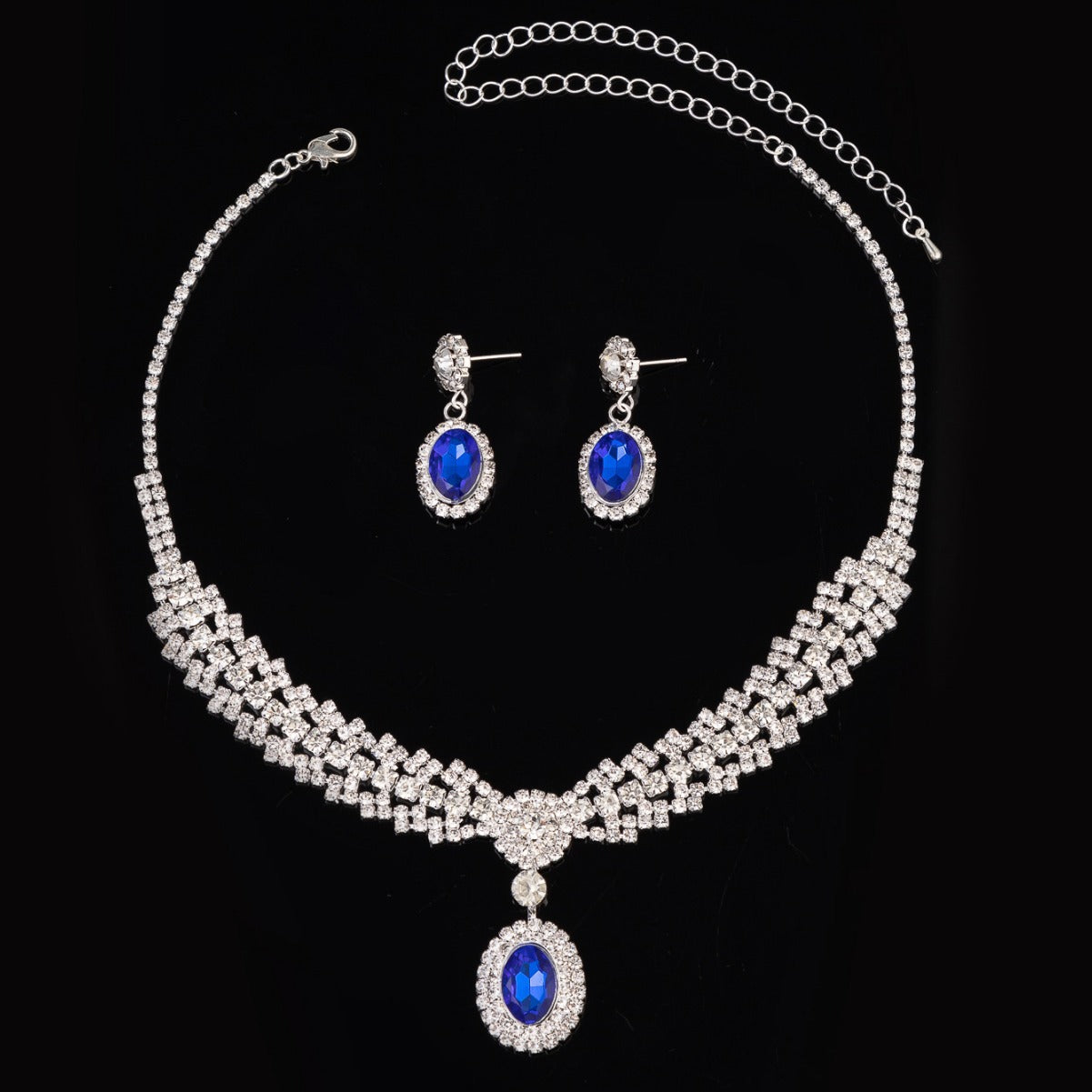 UNI-11943 - Premium Blue & White Diamonds Silver - Jewelry Set