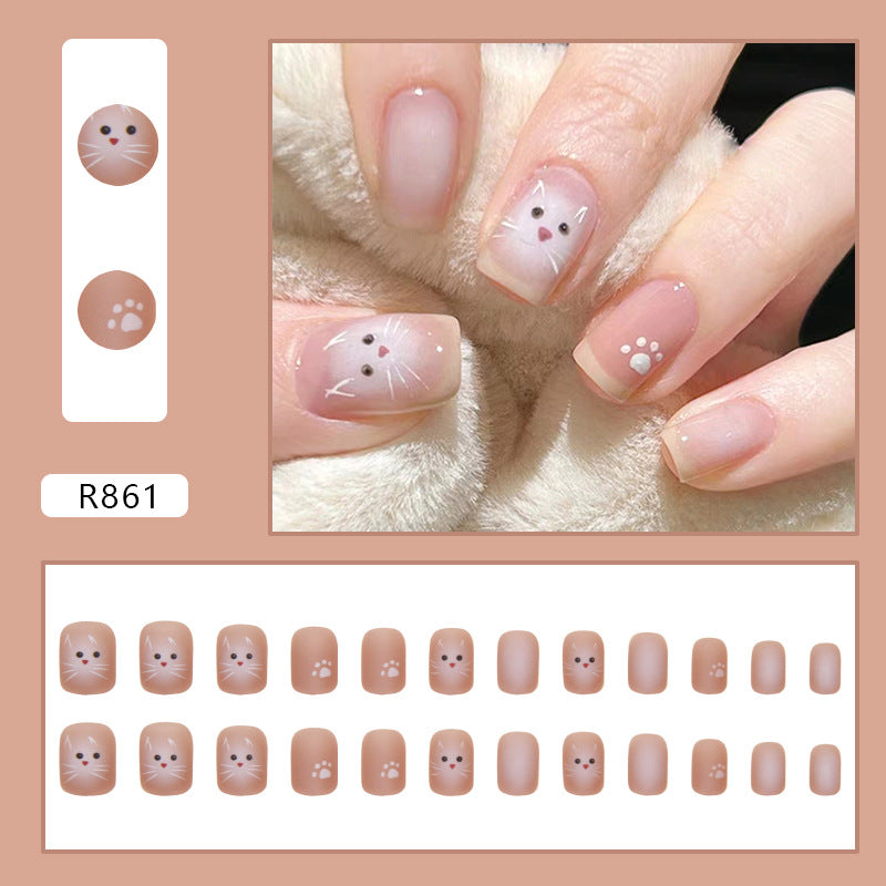 N-185 - Cute Cat & Paw - Press On Nail Set Of 24