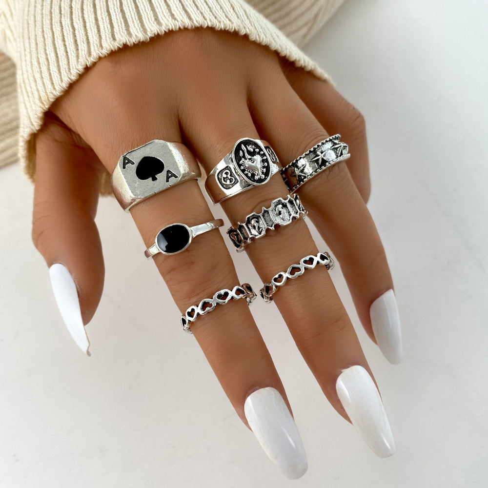 UNI-10660-3 - Vintage Silver - Ring Set Of 7