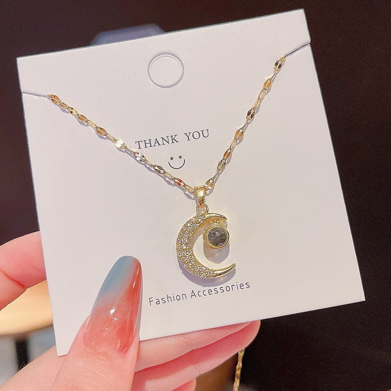SS-11863 - Starry Sparkle Diamond Moon  - Necklace