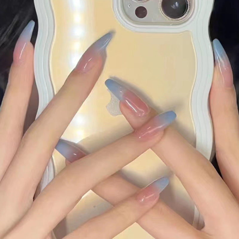 N-192 -  Pastel Blue & Pink & Diamonds Fancy - Press On Nail Set Of 24