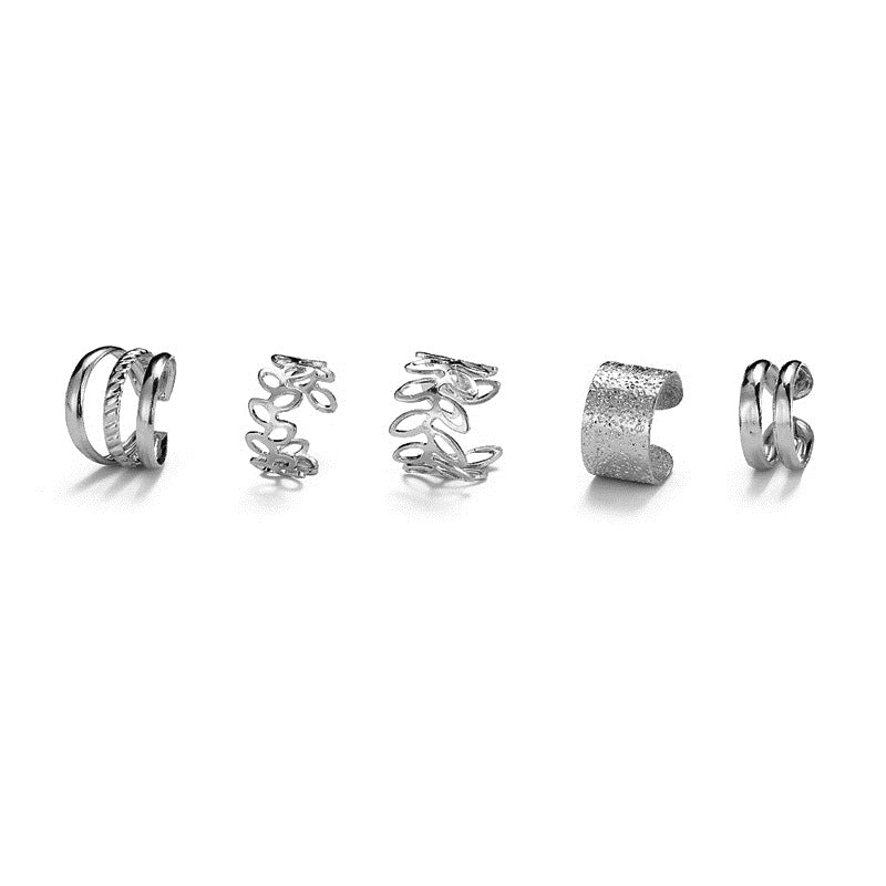 UNI- 11192 - Silver Leaf  Ear Cuff  - Earring Set of 5