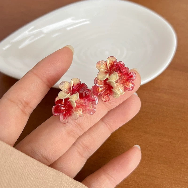 UNI-12140 - Red Acrylic Flowers - Earring