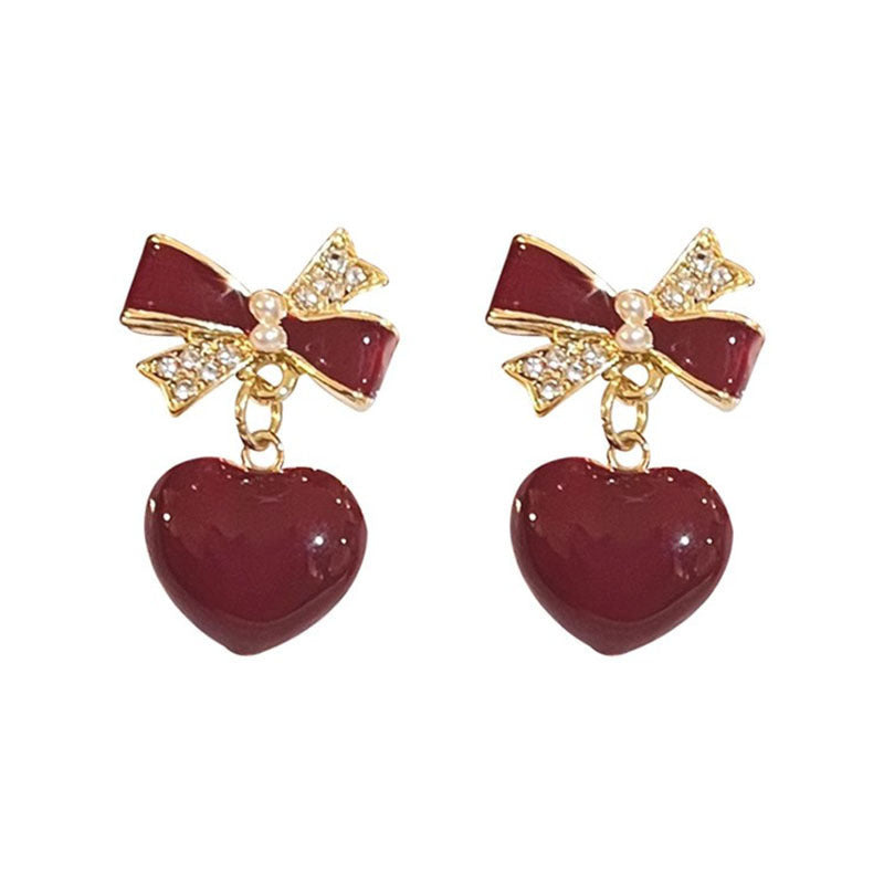 UNI-10913-1 - Maroon Bow Heart - Earring