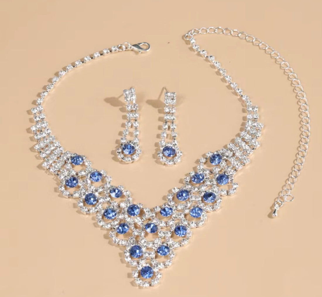 UNI-11924 - Fancy Blue Diamonds Silver  - Jewelry Set