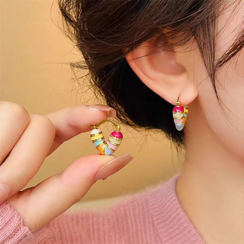 SS-12406 - Pastel Color Heart Gold - Earring Style 2