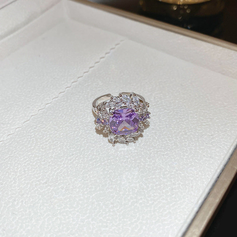 UNI-11820 - Lilac Diamond Silver Flower  - Ring
