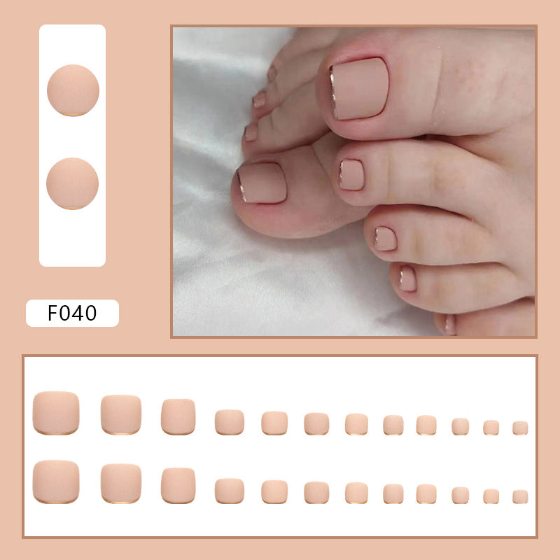 N-394- Gold Lined Frosted Pink - Toenail Set Of 24- Free 24 Pcs Sticker Sheet Included