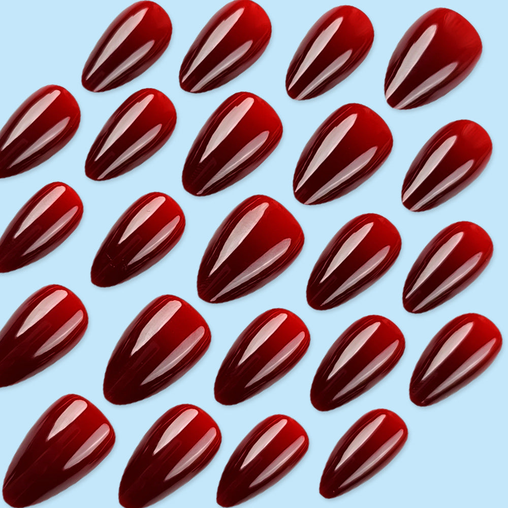 N-318 - Dark Maroon - Press On Nail Set Of 24 - Free 24 Pcs Sticker Sheet Included