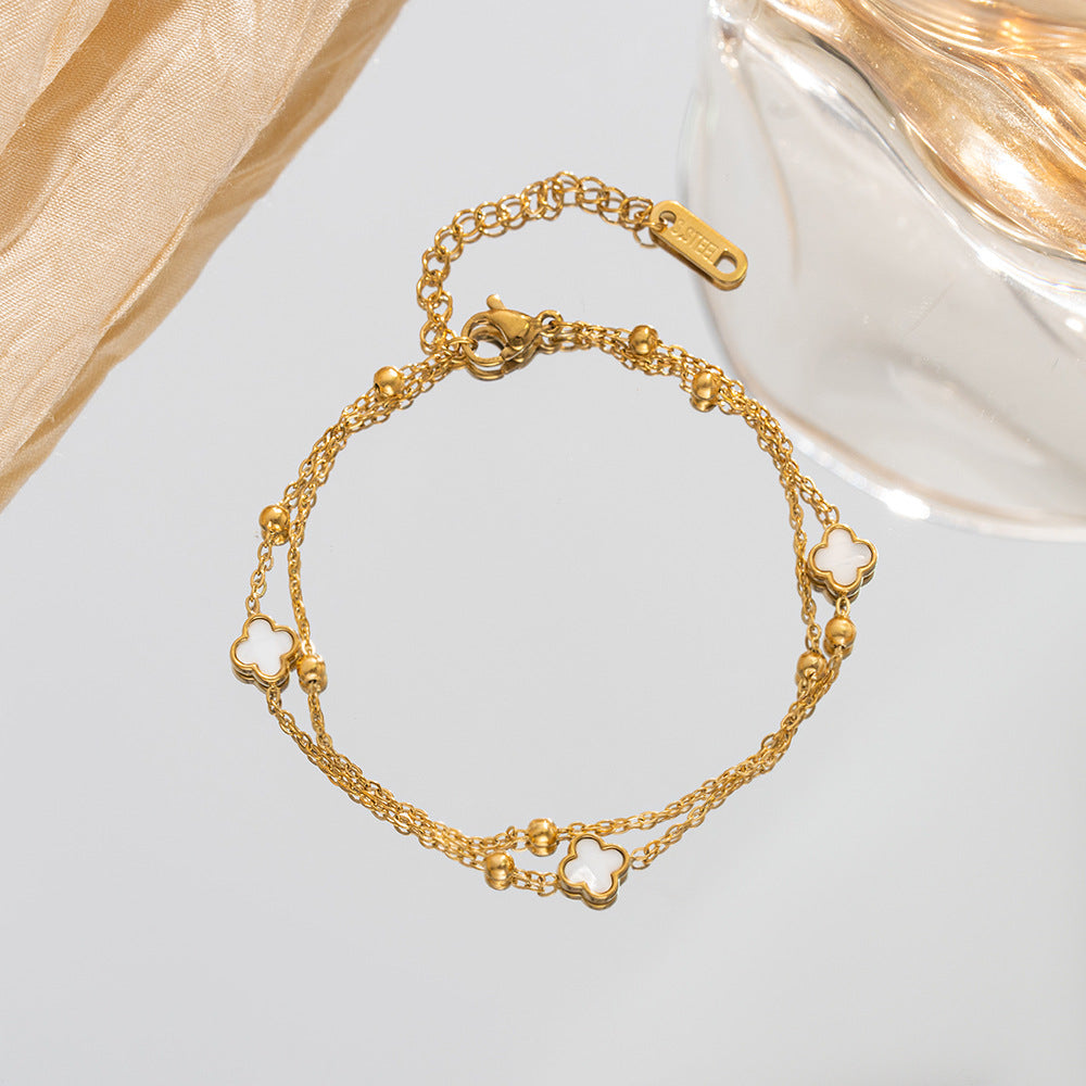 SS-11435 - White Flower Double Layer - Bracelet