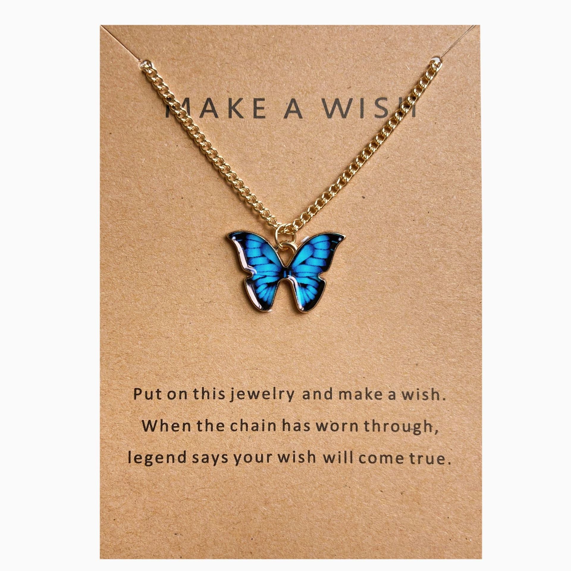 UNI-10635 - Blue  Butterfly Gold - Necklace