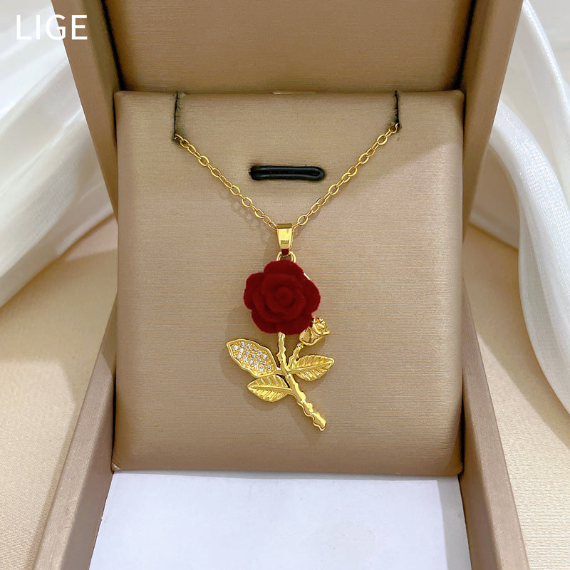 SS-12066 - Luxury Red Rose Gold - Necklace