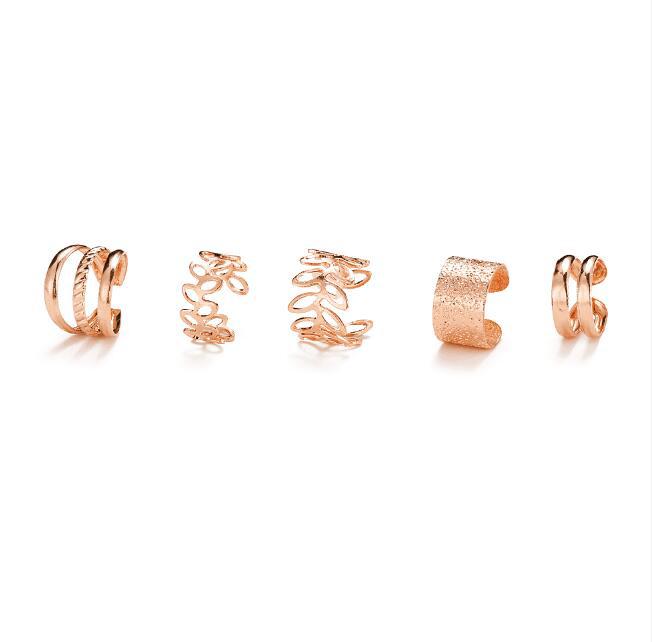 UNI- 11194 - Rose Gold Leaf  Ear Cuff  - Earring Set of 5