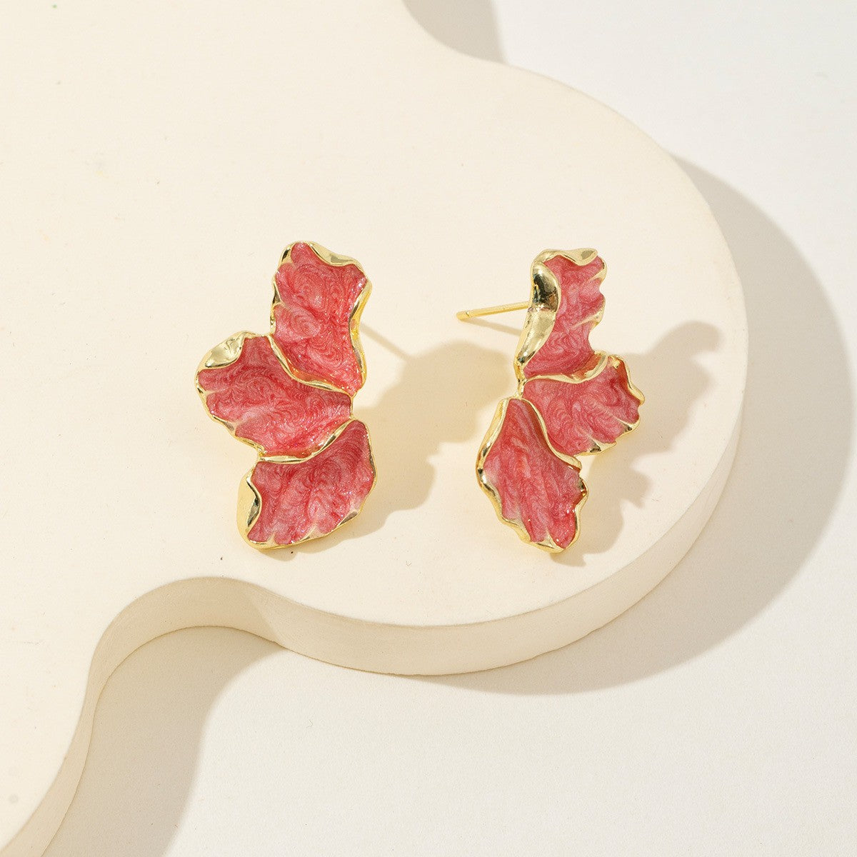 UNI-12863 - Pink Maple Leaf Flower Gold - Earring