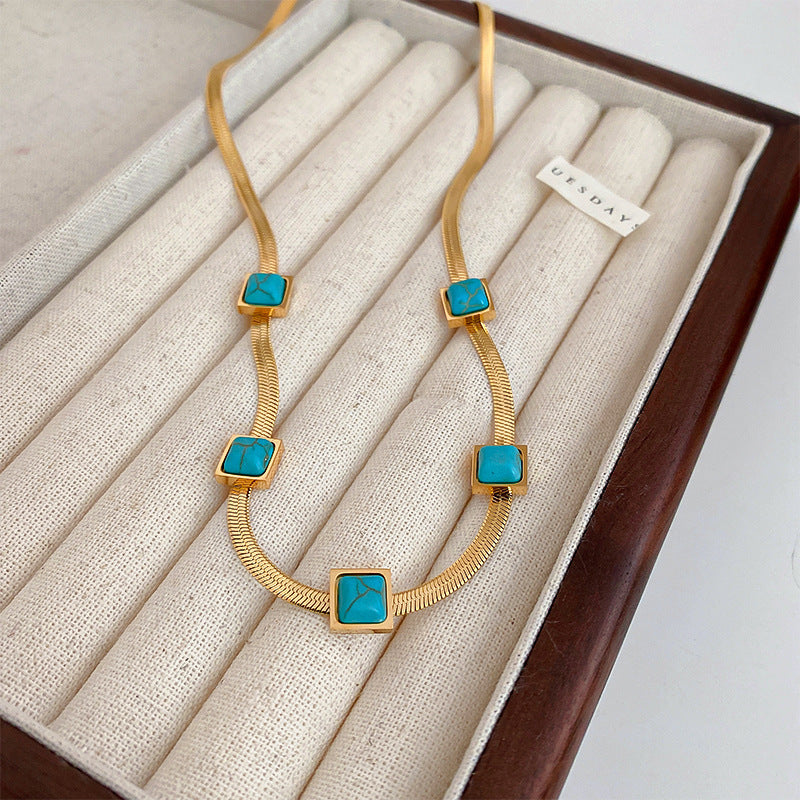 UNI-11840 -Natural Blue Stone Gold  - Necklace
