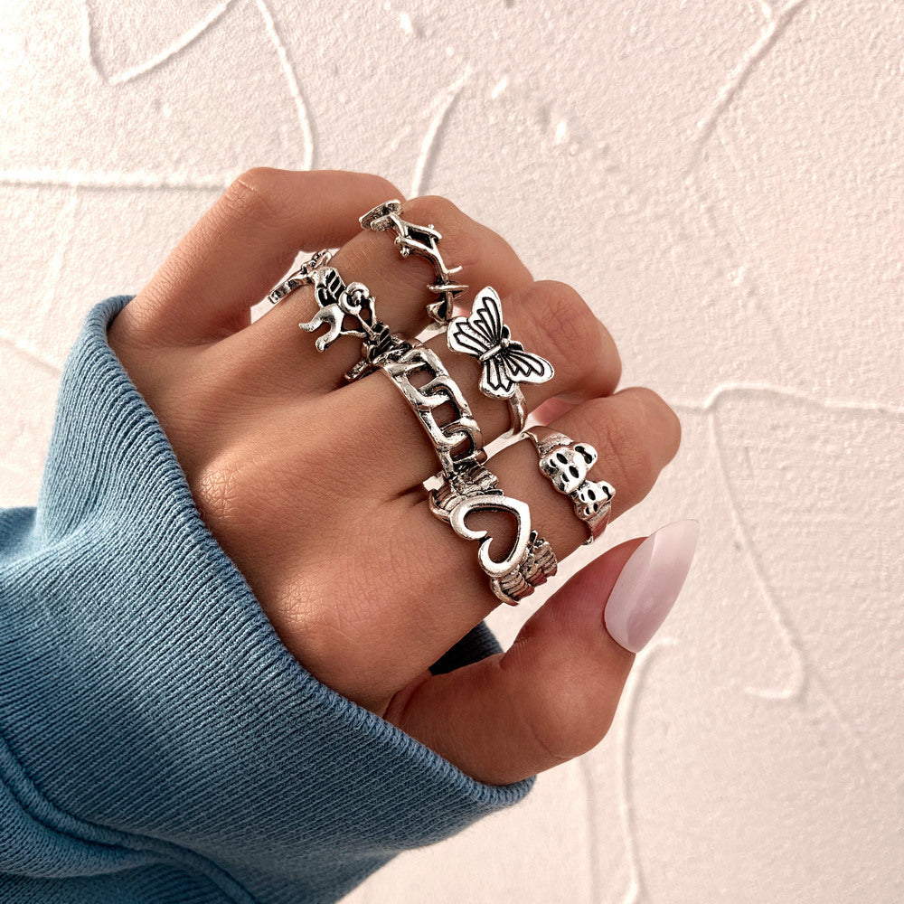 UNI-10660-3 - Vintage Silver - Ring Set Of 6