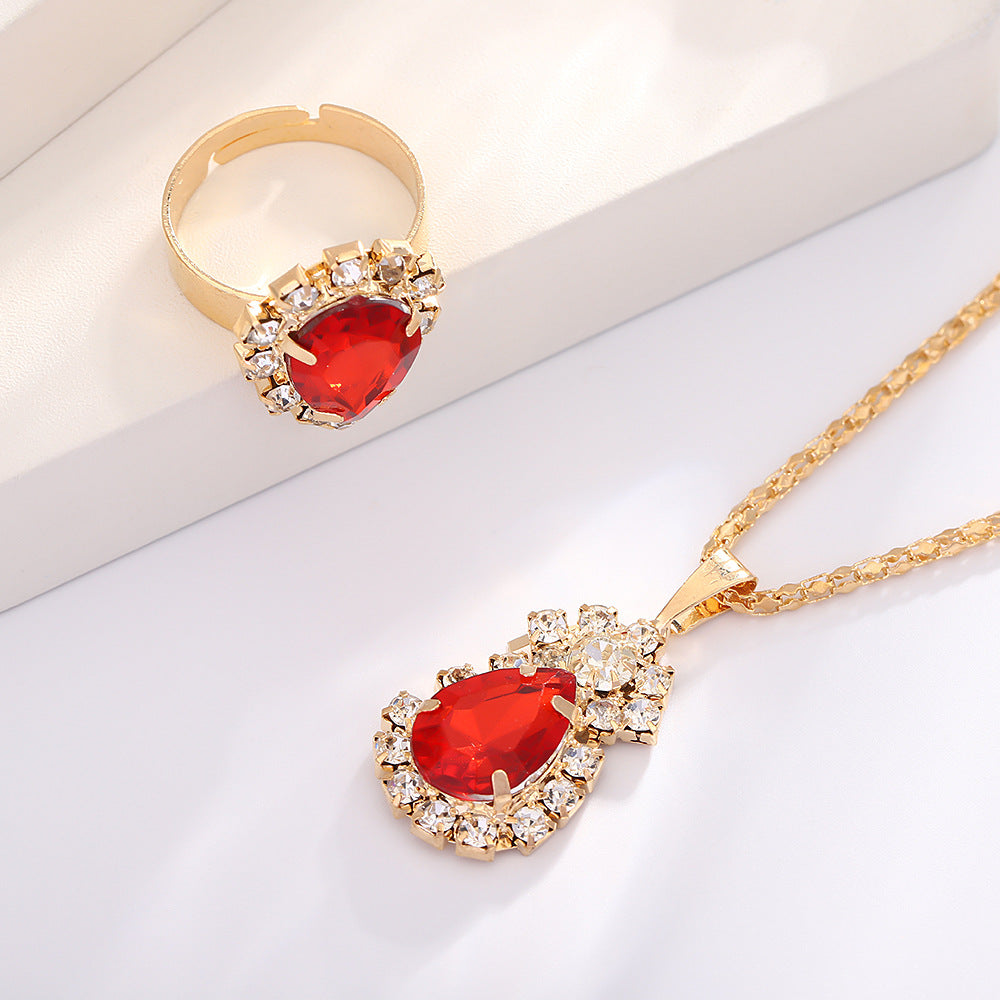 UNI-11289 - Red Diamond  Gold - Jewelry Set