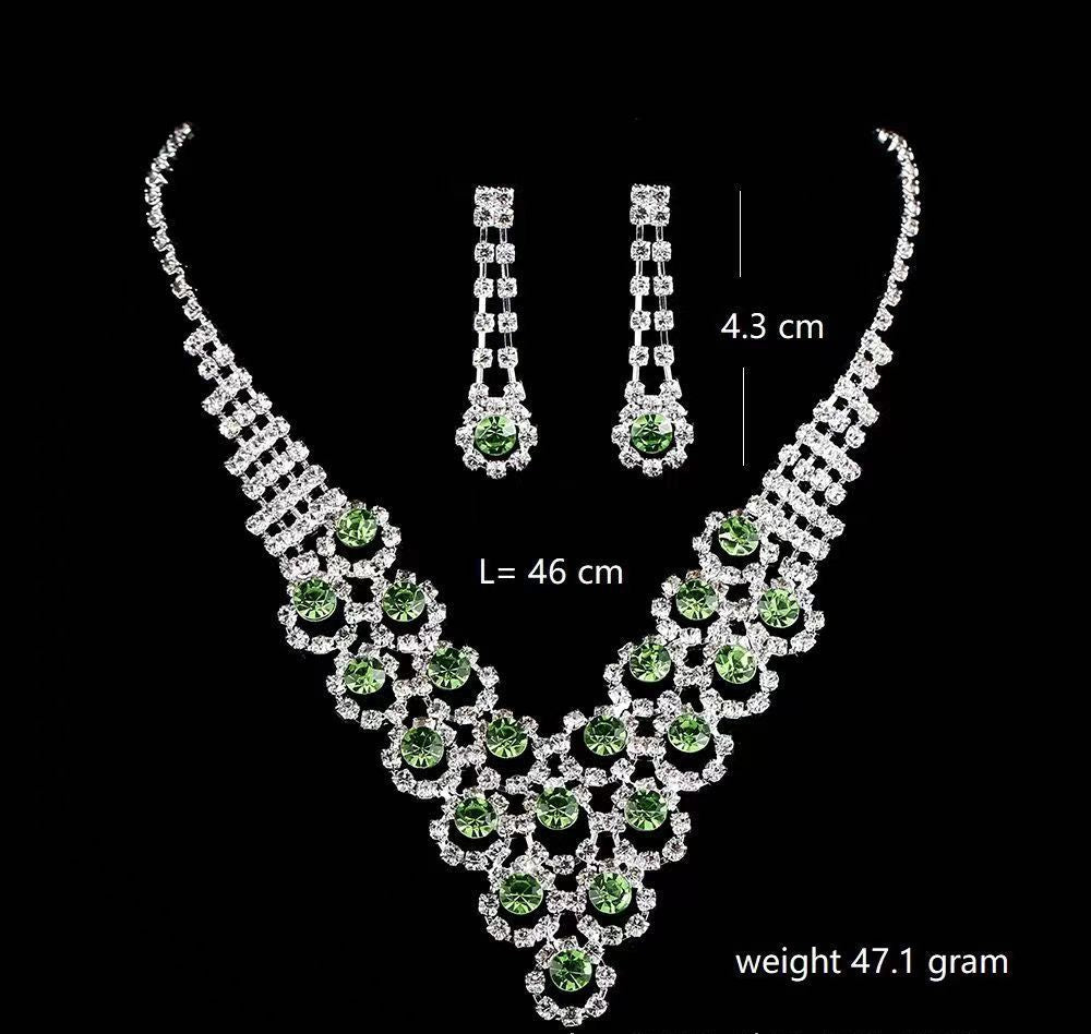 UNI-11925 - Fancy Green Diamonds Silver  - Jewelry Set