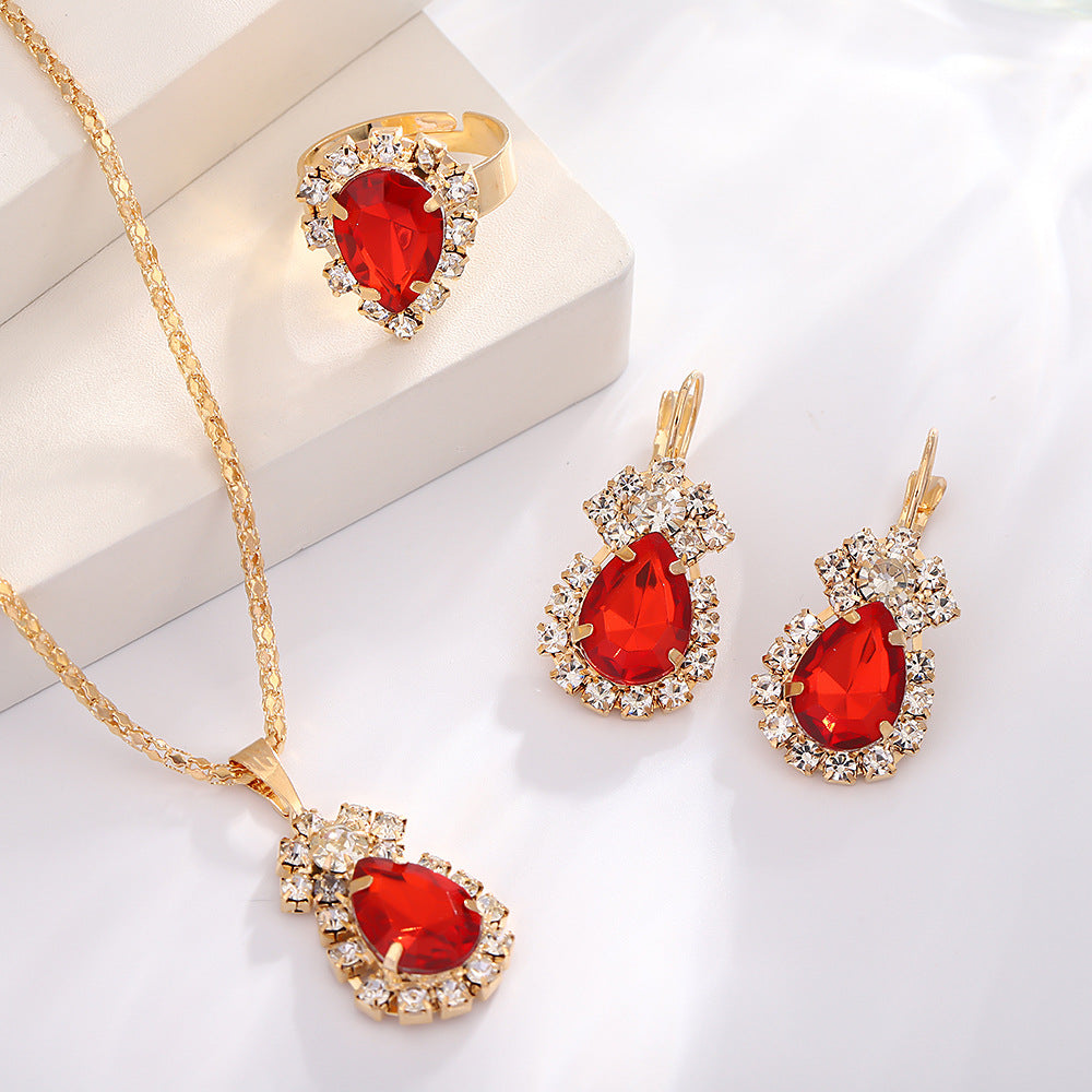 UNI-11289 - Red Diamond  Gold - Jewelry Set