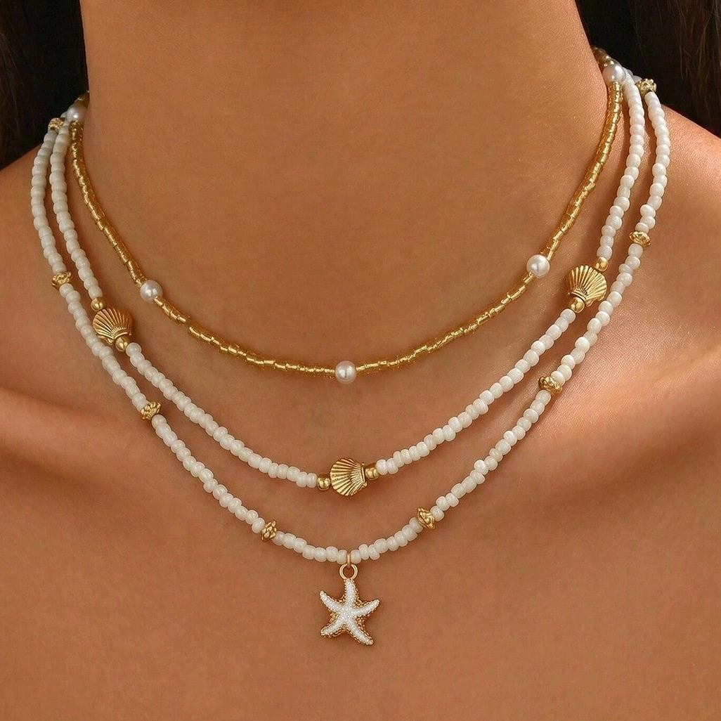 UNI-12827 - Beaded Sea Charms  - Necklace Set Of 3