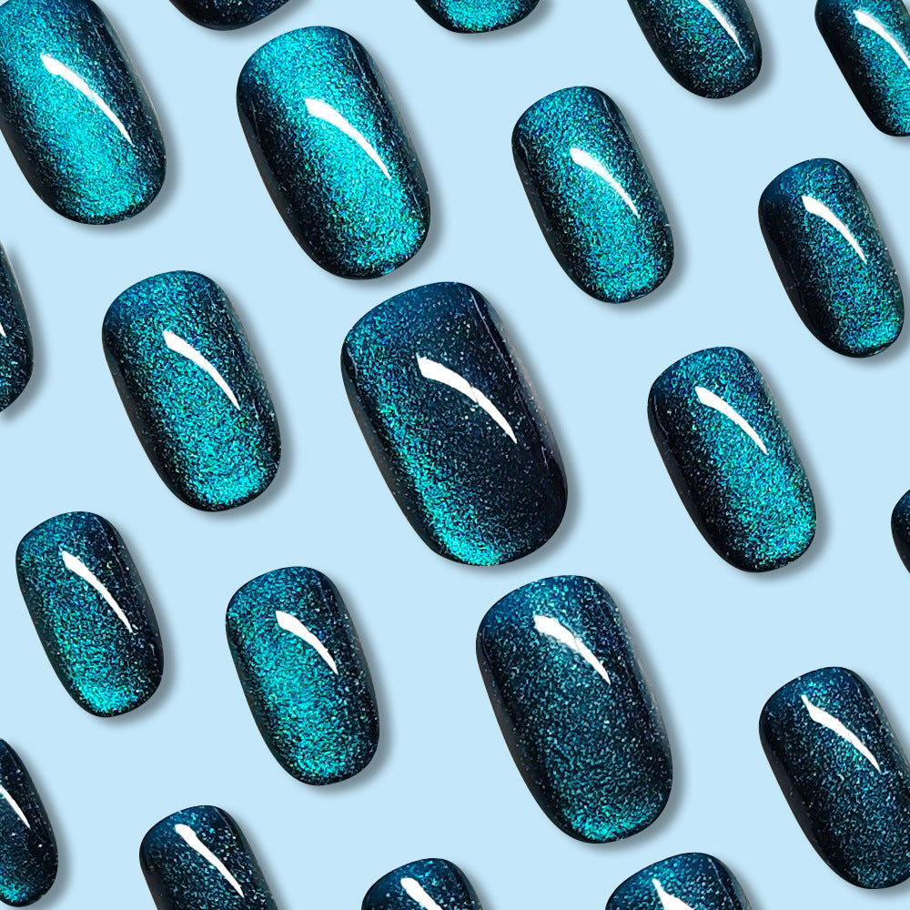 N-334-  Royal Feroze Shiny Gold Foil   - Press On Nail Set Of 24 - Free 24 Pcs Sticker Sheet Included