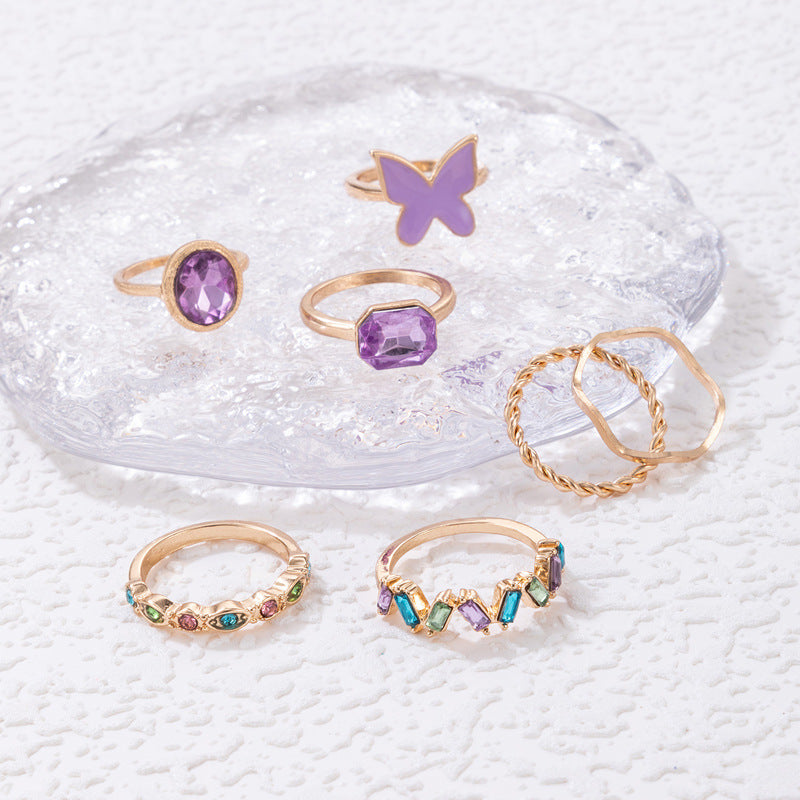 UNI-10770 - Butterfly Crystal Gems  - Ring Set Of 7