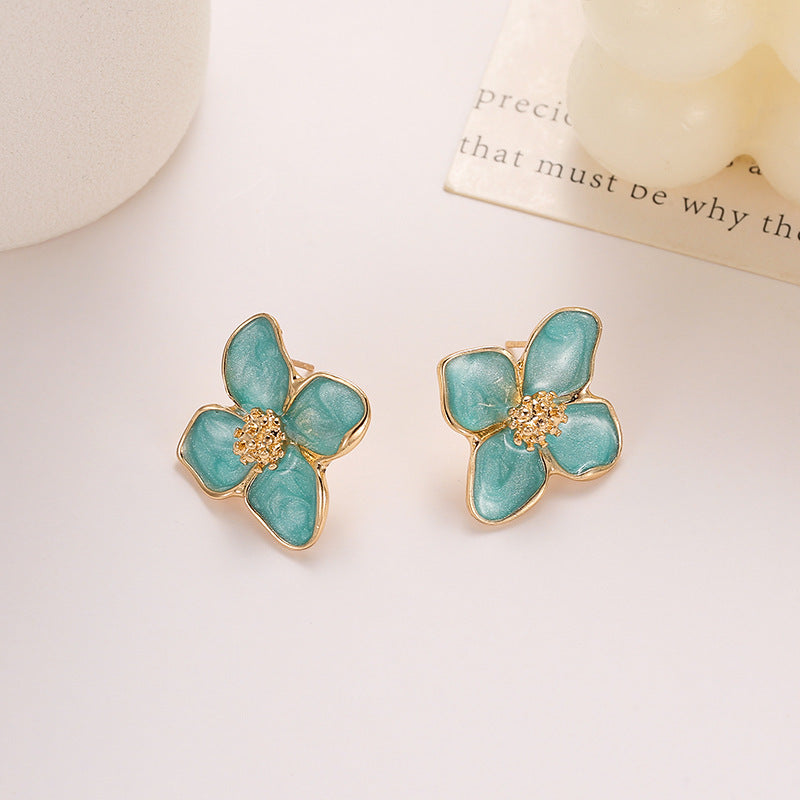 UNI-10305-4 - Lake Blue Shiny Flower - Earring