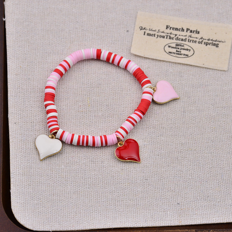 UNI-12170 - Heart Charms Pink & Red Beads - Bracelet