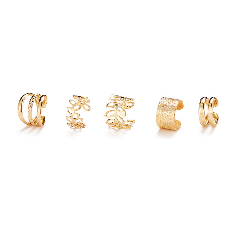 UNI- 11191 - Gold Leaf  Ear Cuff  - Earring Set of 5