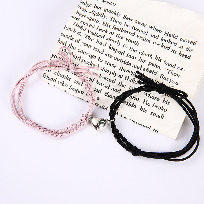 UNI-11754 - Pink & Black Magnetic Heart - Bracelet Set