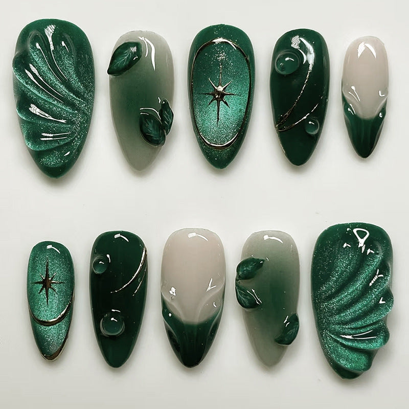 N-245-Iced Mist Forest Green  - Press On Nail Set Of 24 - Free 24 Pcs Sticker Sheet Included