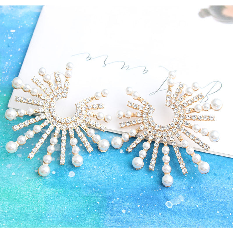 UNI-11635 - Pearl & Diamond Sunflower Large  - Earring