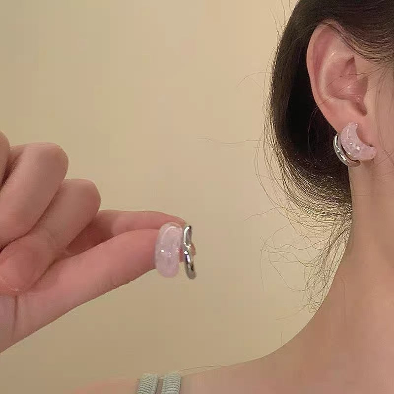 UNI-12785 - Pink Marbled & Silver Foil - Earring