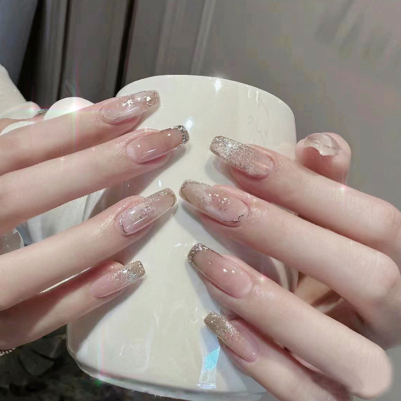 N-170 - Silver Foil Shiny - Press On Nail Set Of 24