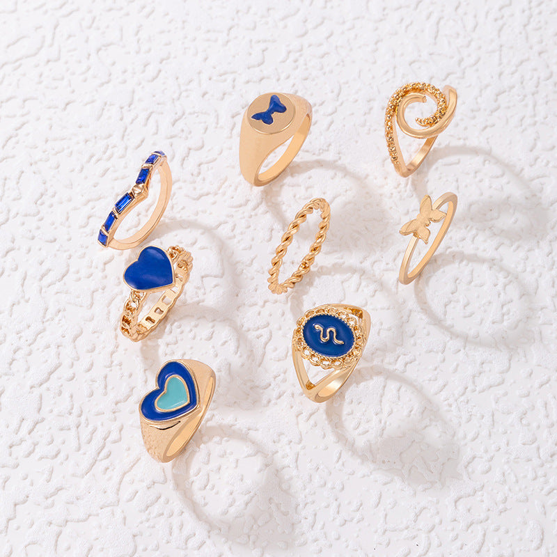 UNI-10776 - Blue  Heart & Cuties Gold - Ring Set Of 8