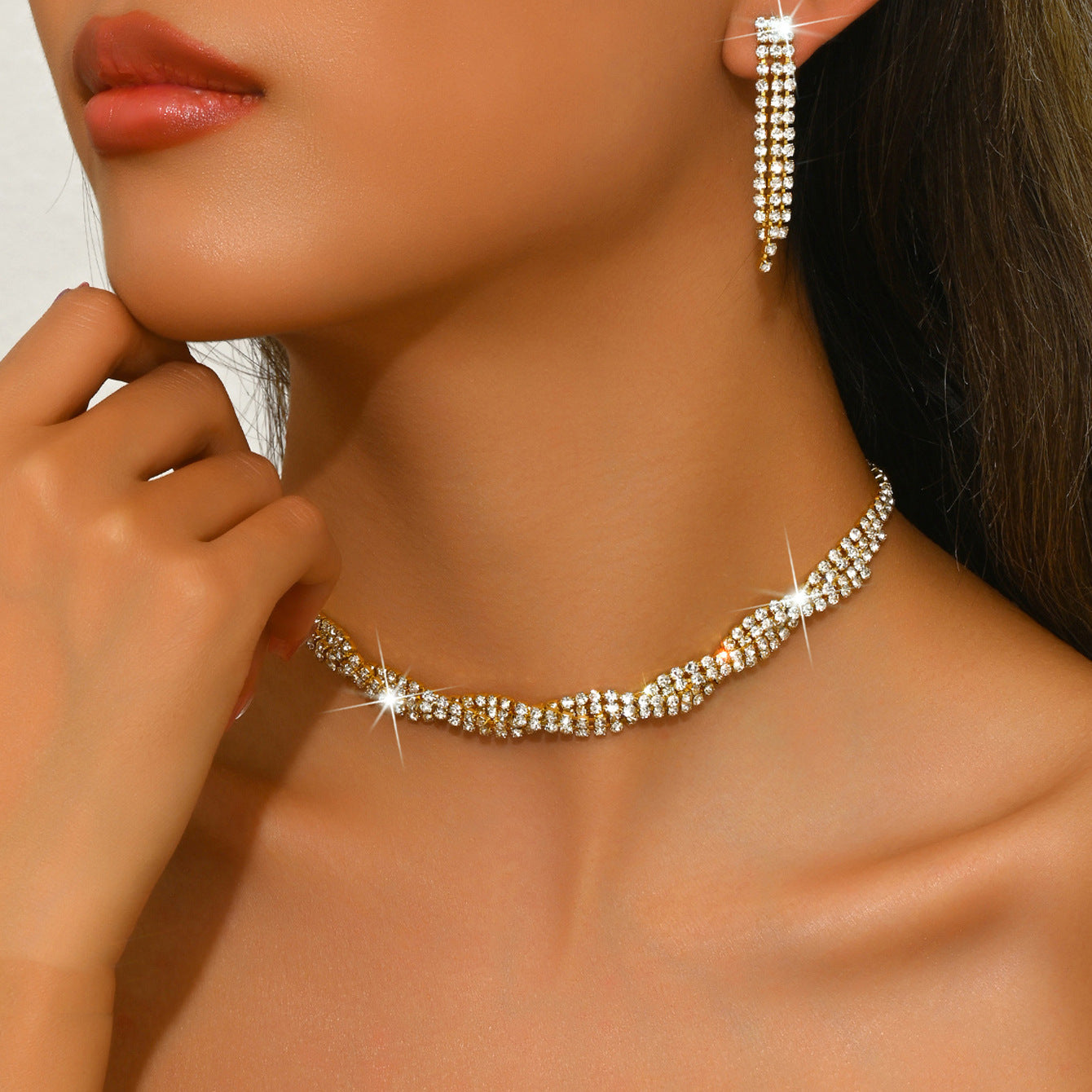 UNI-11354 - Luxury Twist Diamond Silver  - Jewelry Set